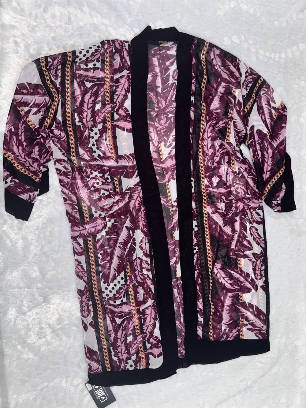 Justin&Taylor Purple Leaf & Chain Print Swim Kimono Coverup